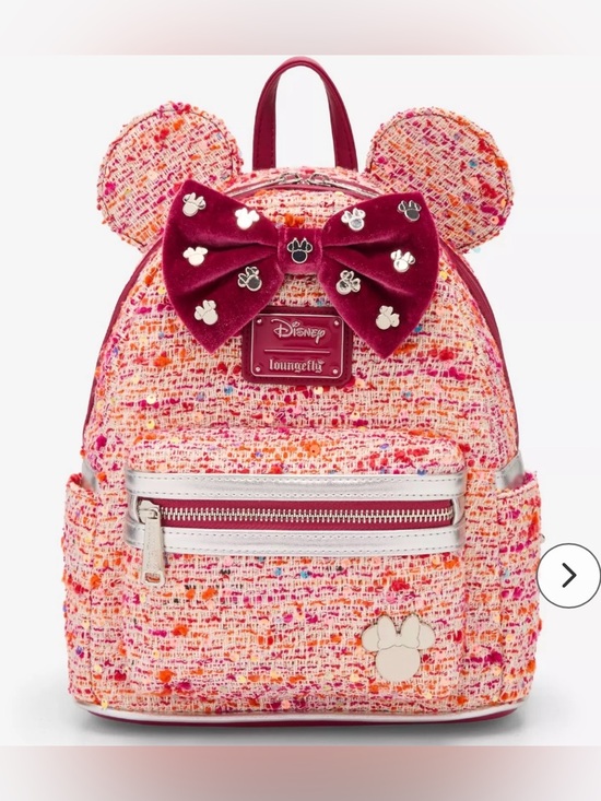 Loungefly Disney Pink Boule Fabric Minnie Mouse Ears Mini Backpack Tweed NWT